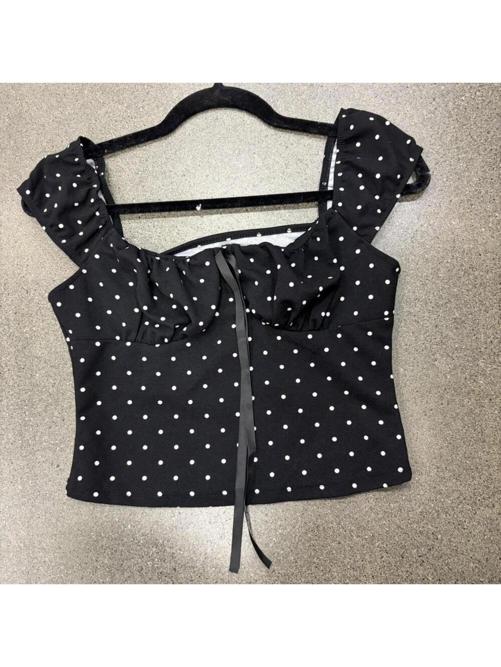 Black and white polka dot crop top